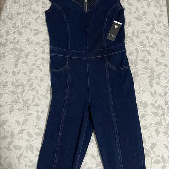 GUESS Navy Sleeveless Denim Jumpsuit - Picture 4 of 10
